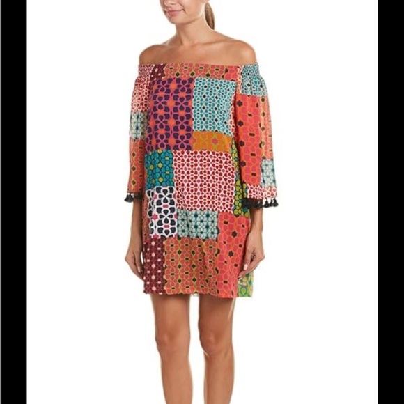 Trina Turk Size 2 Amaris Shangri La Patchwork Off the Shoulder Dress - Picture 1 of 3